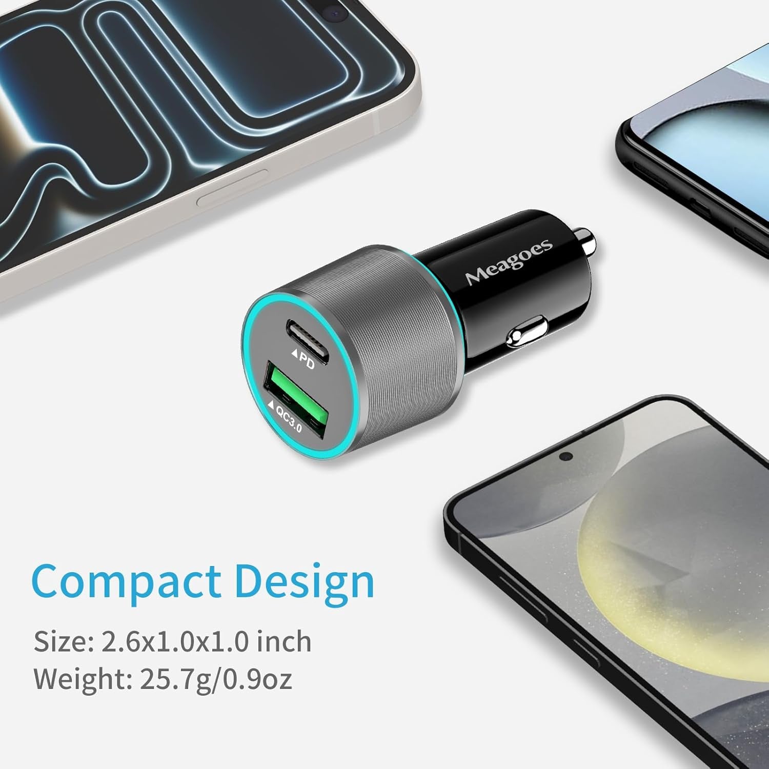 USB C Car Charger, 48W 2-Port Fast Charging Adapter with PD&QC3.0 Compatible for Iphone 15 Pro Max/Samsung Galaxy S23/S22/S21/S20 Plus/Ultra/S10/Note 20/10, Ipad Pro, Google-3.3Ft Type C Cord