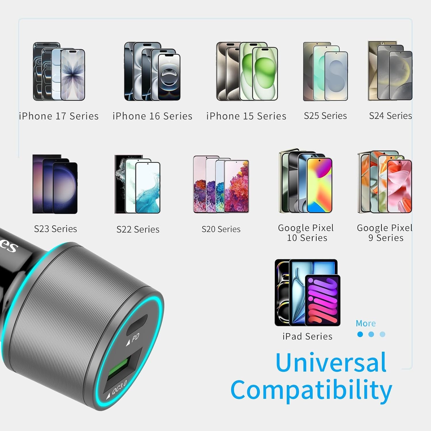 USB C Car Charger, 48W 2-Port Fast Charging Adapter with PD&QC3.0 Compatible for Iphone 15 Pro Max/Samsung Galaxy S23/S22/S21/S20 Plus/Ultra/S10/Note 20/10, Ipad Pro, Google-3.3Ft Type C Cord