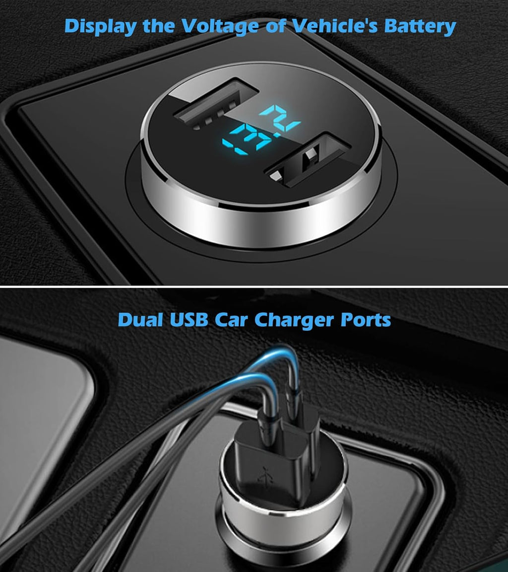 Dual USB Car Charger,4.8A Output,Cigarette Lighter Voltage Meter Compatible with Apple Iphone,Ipad,Samsung Galaxy,Lg,Google Nexus,Usb Charging Devices,Silver
