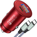 USB C Car Charger Super Mini  All Metal 36W Fast USB Car Charger PD&QC 3.0 Dual Port Car Adapter Compatible with Iphone 12/12 Pro/Max/12 Mini/Iphone 11/Pro/Max/Xr/Xs/Max/8, Galaxy S21/20/10-Red